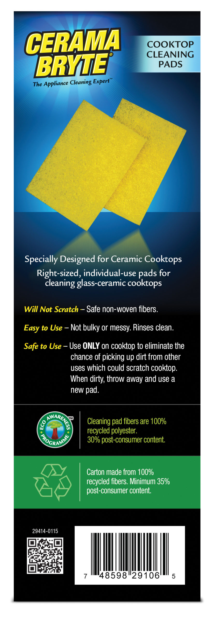CERAMA BRYTE Cerama Bryte Cooktop Cleaning Pads - Glass Top-Safe,  Non-Scratch, All Surface Cleaner - Count, Wipe Application - Pow-R Grip Tool  Included in the Cooktop Cleaners department at